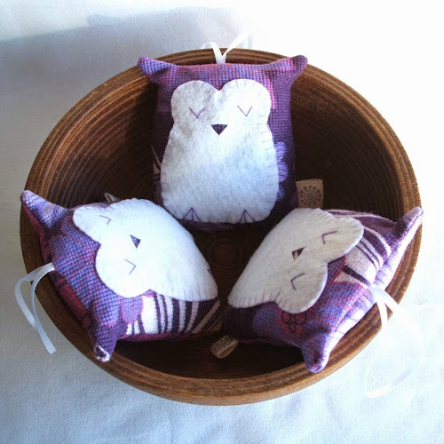 handmade vintage purple fabric owl shaped lavender sachet