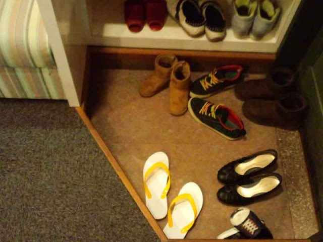 shoes, shoe shelves, flip-flops