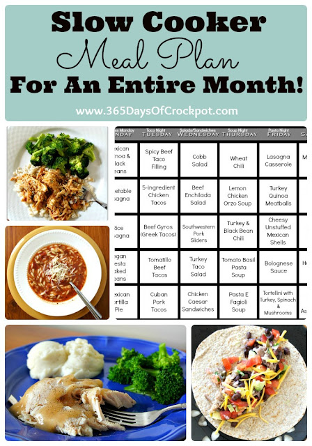 A month full of slow cooker meals! A menu for a month already done for you categorized by theme nights. Brilliant!