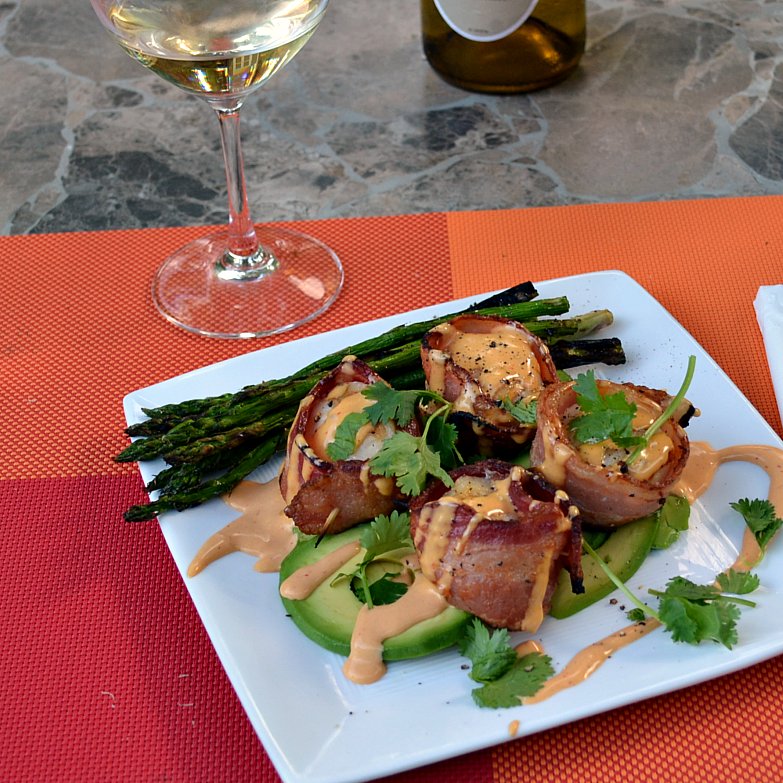 The Foodie Couple Grilled Bacon Wrapped Scallops with a Chipotle Hollandaise Sauce