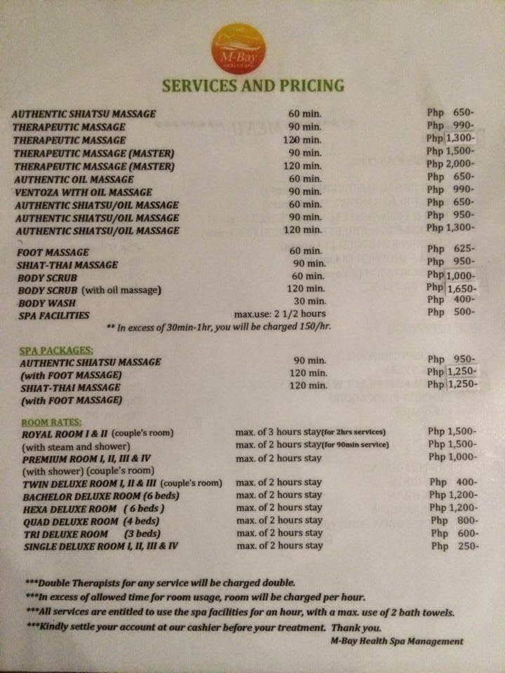 spa treatment list