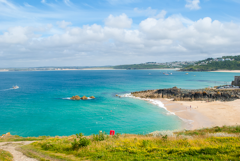 Beautiful view of the ocean and beach in st ives Image of the summer ocean and beaches in st ives west cornwall, england, UK