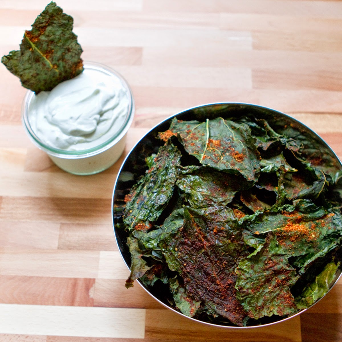 Little Market Kitchen Spicy Kale Chips and Blue Cheese Dip