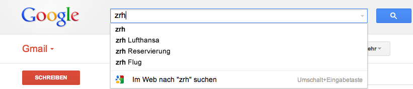 Darstellung der Suche in Gmail.