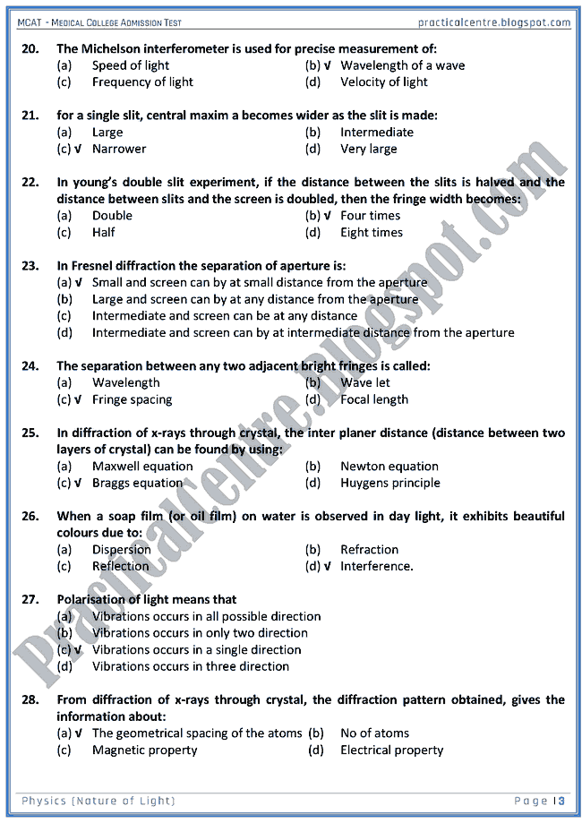 mcat-physics-nature-of-light-mcqs-for-medical-college-admission-test