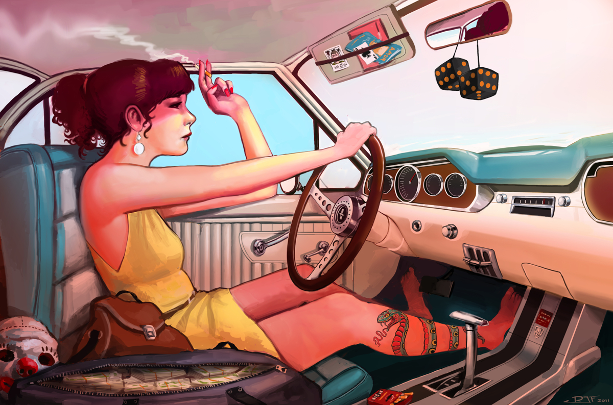 Водитель вышел из машины чтобы посмотреть на голую попутчицу