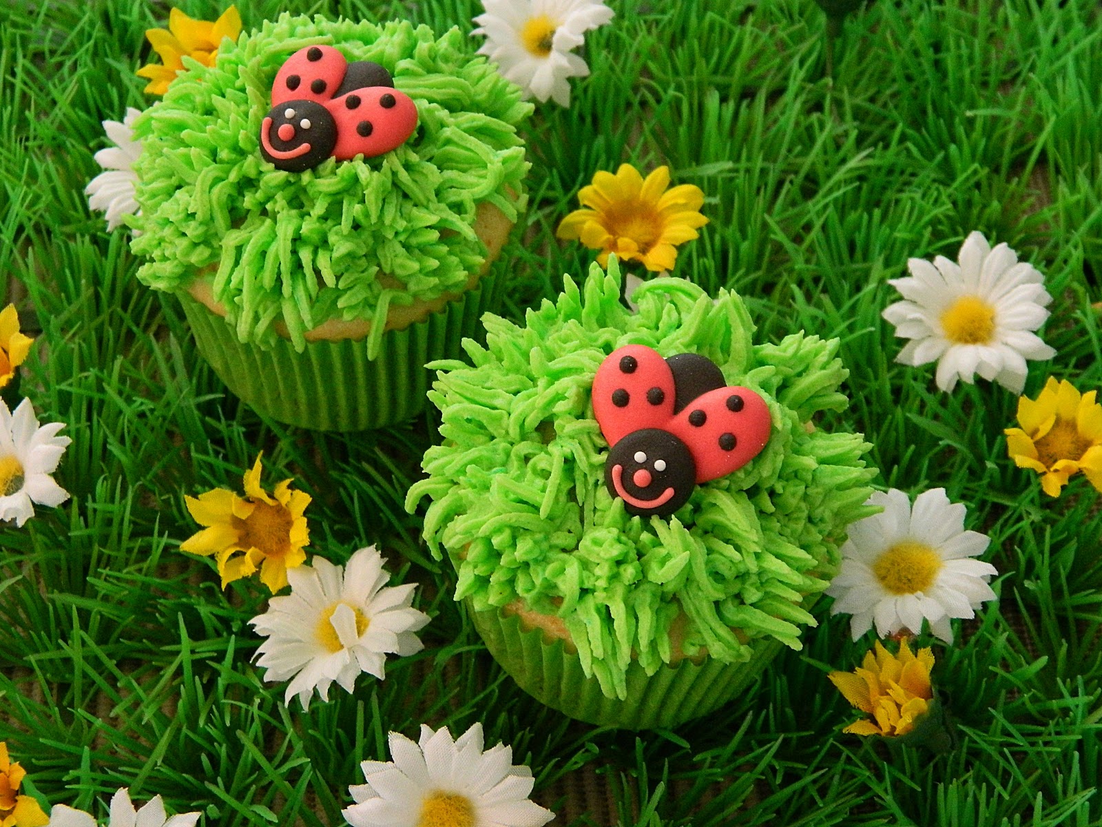 Dr Ola's kitchen Vanilla Cupcakes with grass shaped frosting