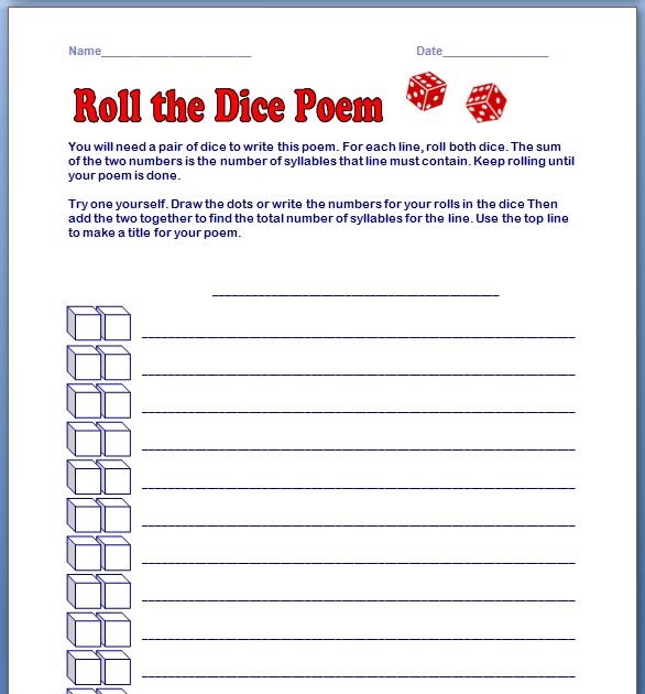 Classroom Freebies: Dice Roll Poem Activity!