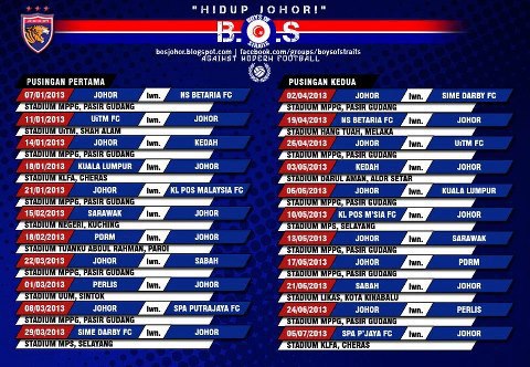 Johor FA- Jadual Perlawanan musim 2013