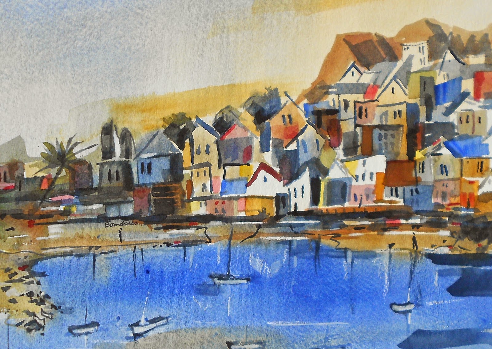 Terry's Ink and Watercolor Coastal Village
