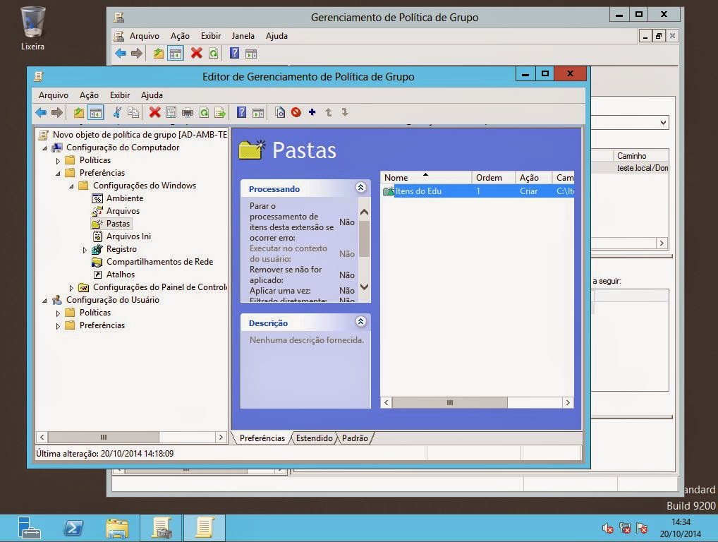 Gerenciamento de itens no Windows Server 2012.