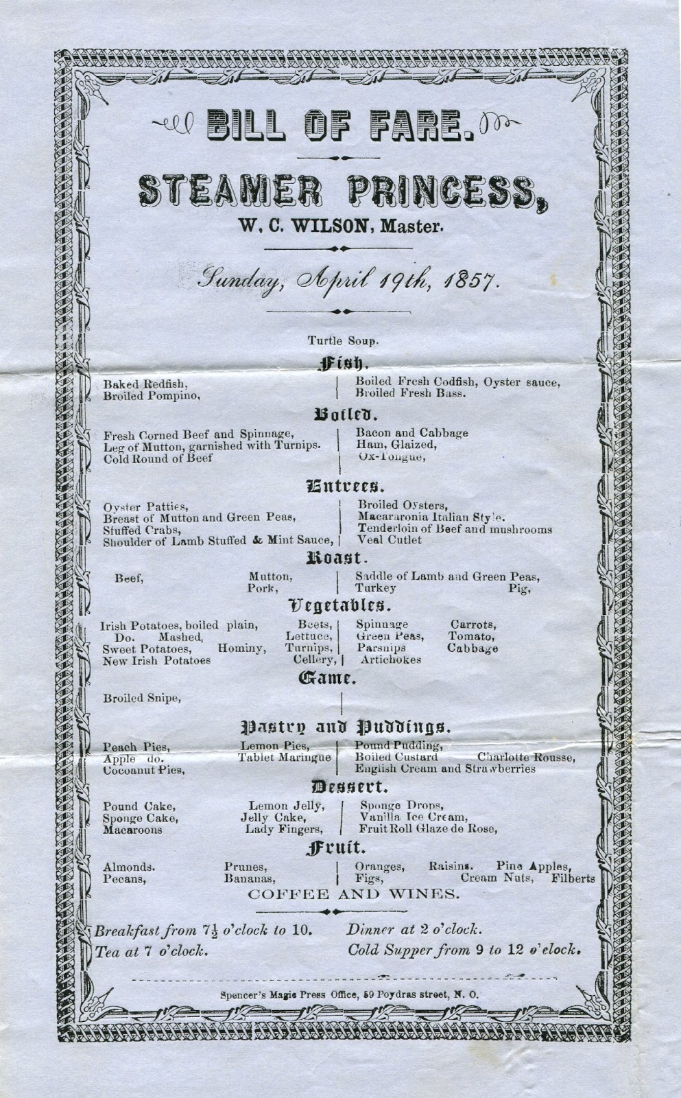 The American Menu The Princess