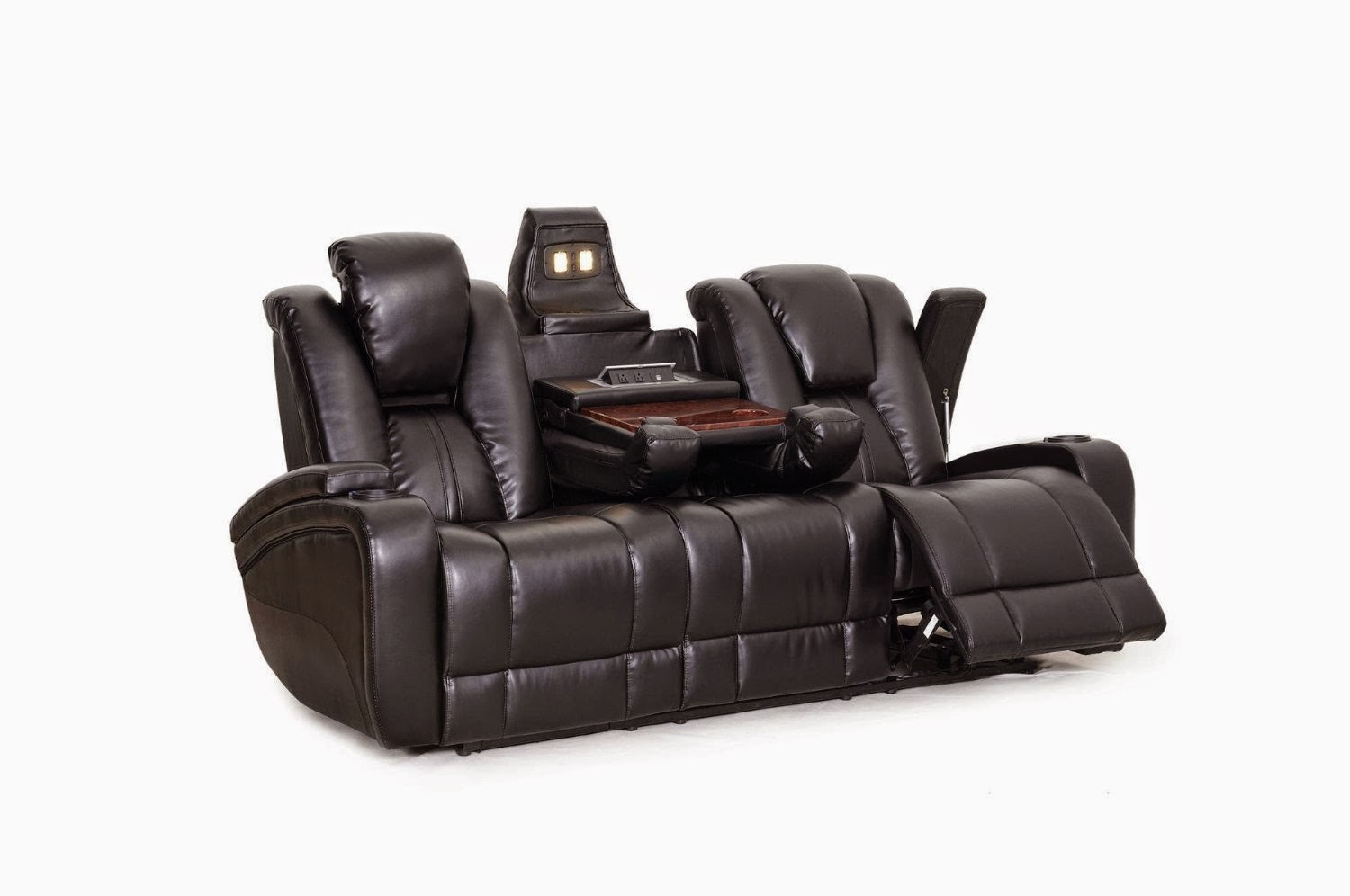 leather reclining sofa with fold down console