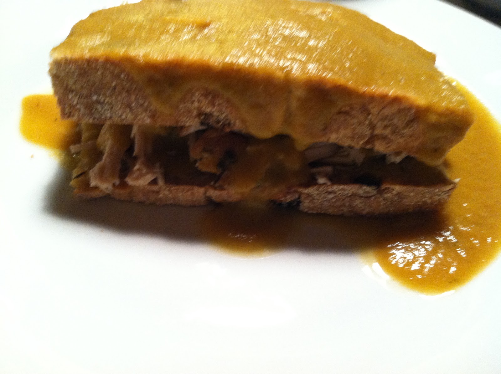 La Petite Gourmess Hot Roast Pork Sandwiches on Raisin Bread with