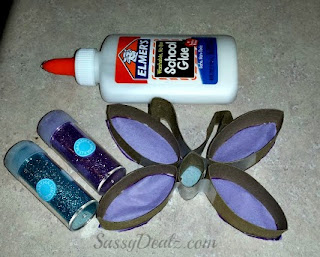 glitter glue butterfly with toilet paper roll