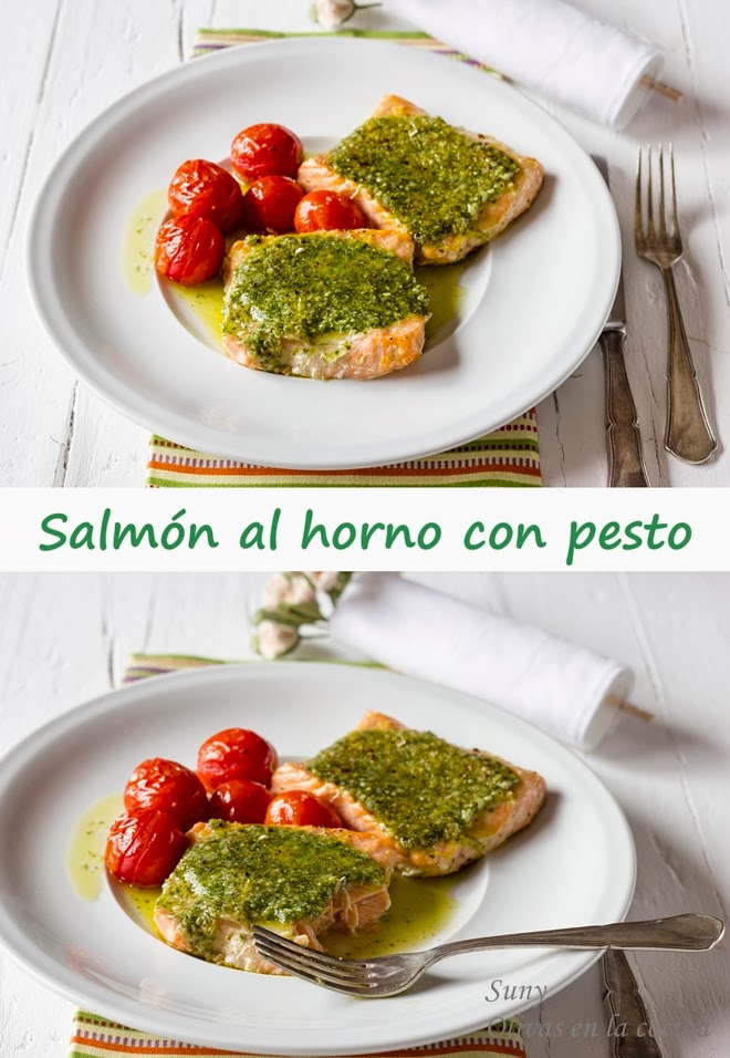 Salmón al horno con pesto