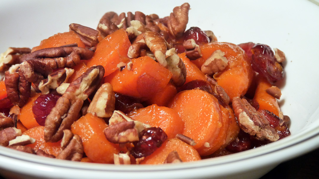 Sweet Maple Carrots with Cranberries & Toasted Pecans