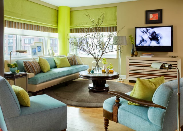 lime and aqua living room