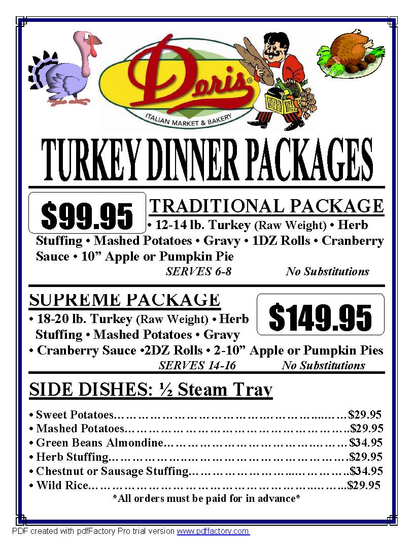 at the table with doris italian market doris turkey dinner turkey flyers