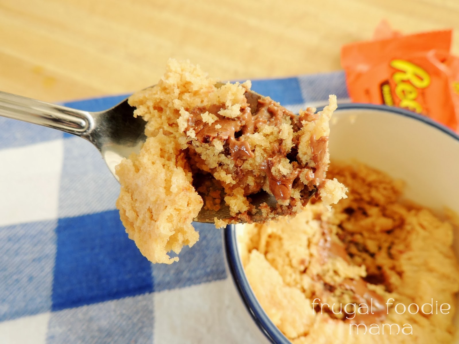 Frugal Foodie Mama Reese's Stuffed Peanut Butter Mug Cake