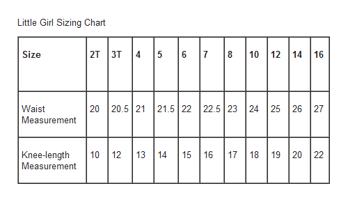 Girl Measurement Size Chart