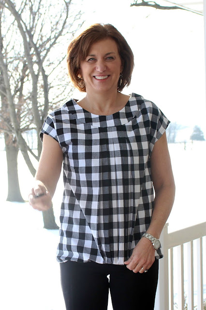 Butterick 5610 top made using Style Maker Fabrics' black-white gingham