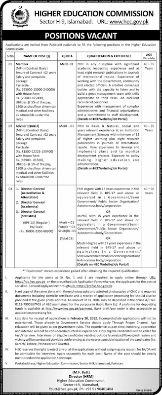Vacancies in Higher Education Commission Islamabad