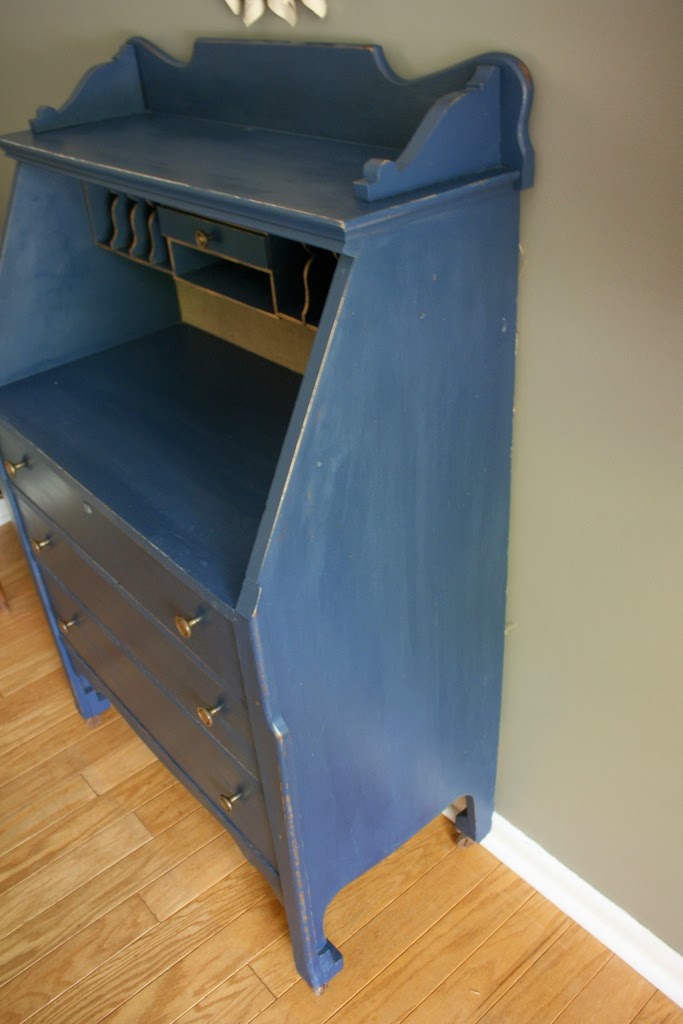 Roots and Wings Furniture Blog No. 81 Navy Blue Antique Secretary Desk
