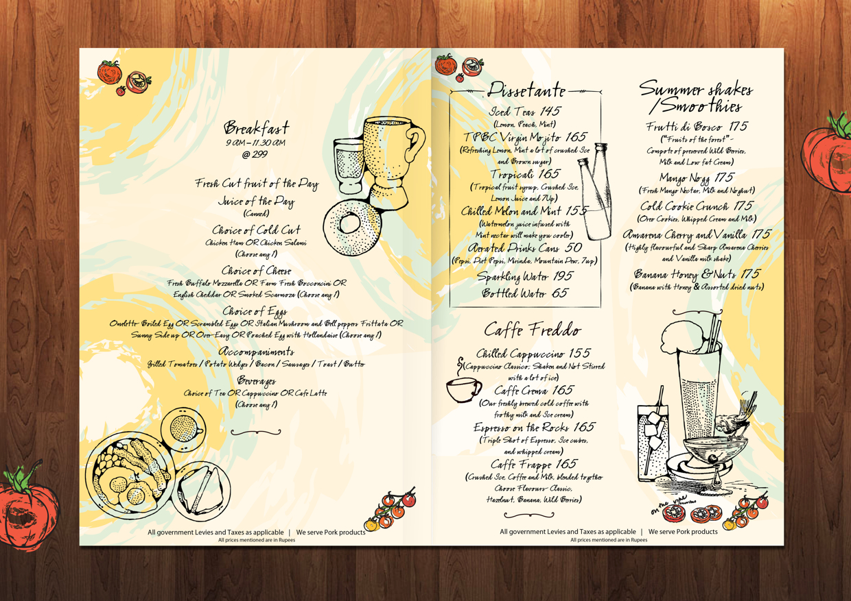 Creative Design Work "The Pasta Bowl Company" Italian Restaurant Menu