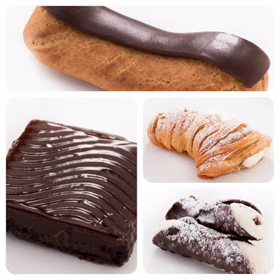 Cannoli, Lobster tail, brownie e Eclair de creme de baunilha Cannoli, Lobster tail, brownie e Eclair de creme de baunilha