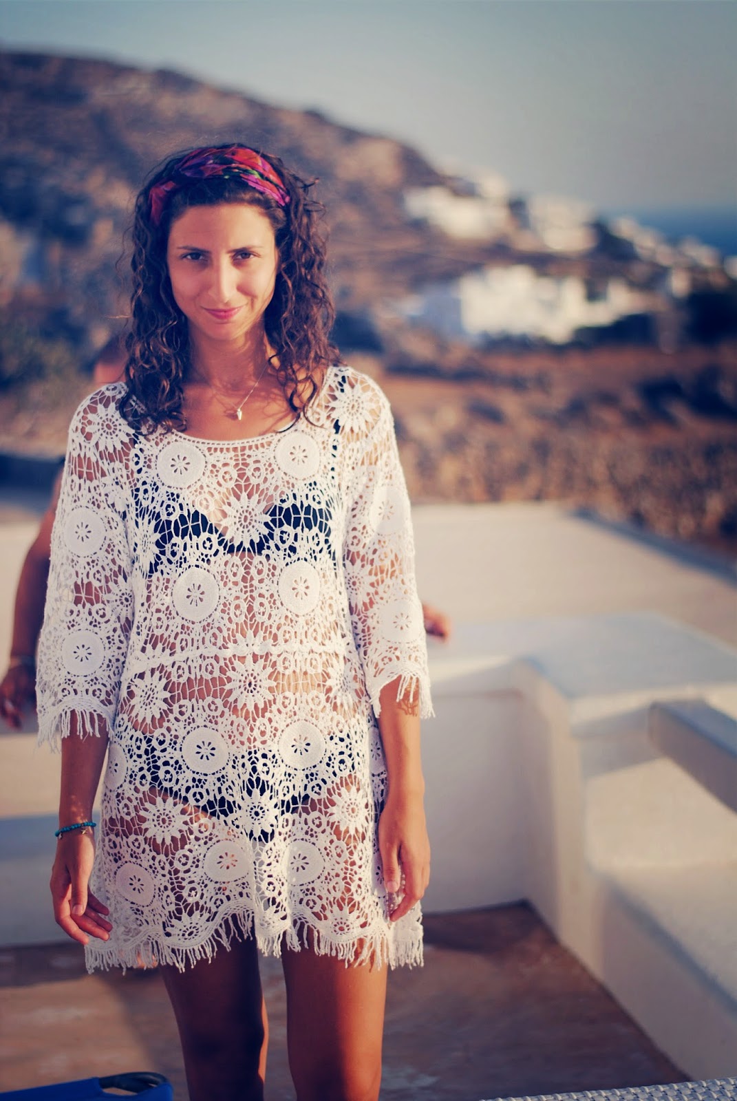 mykonos greece beach summer fashion crochet dress white