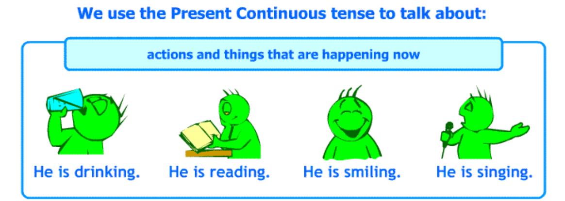 Tenses: 1. present continuous, subject+helping verb like am ,is ,are +ing - смот