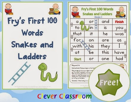 FREE PDF Fry's First 100 Words Snakes and Ladders Games x 6