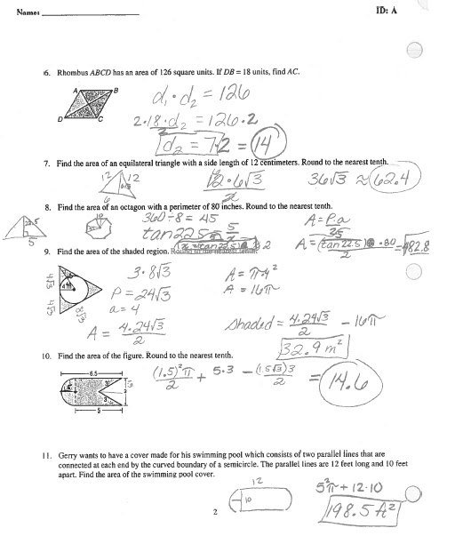 glencoe geometry chapter 11 quiz answers