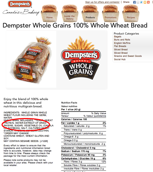 Dempster S Whole Wheat Bread Nutrition Label Nutrition Ftempo
