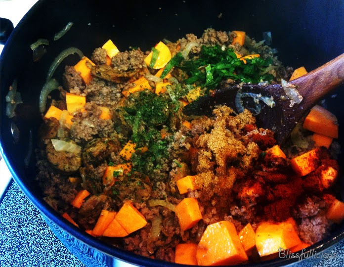 Blissfullicious Black Bean, Sweet Potato, Yam and Sausage Chili