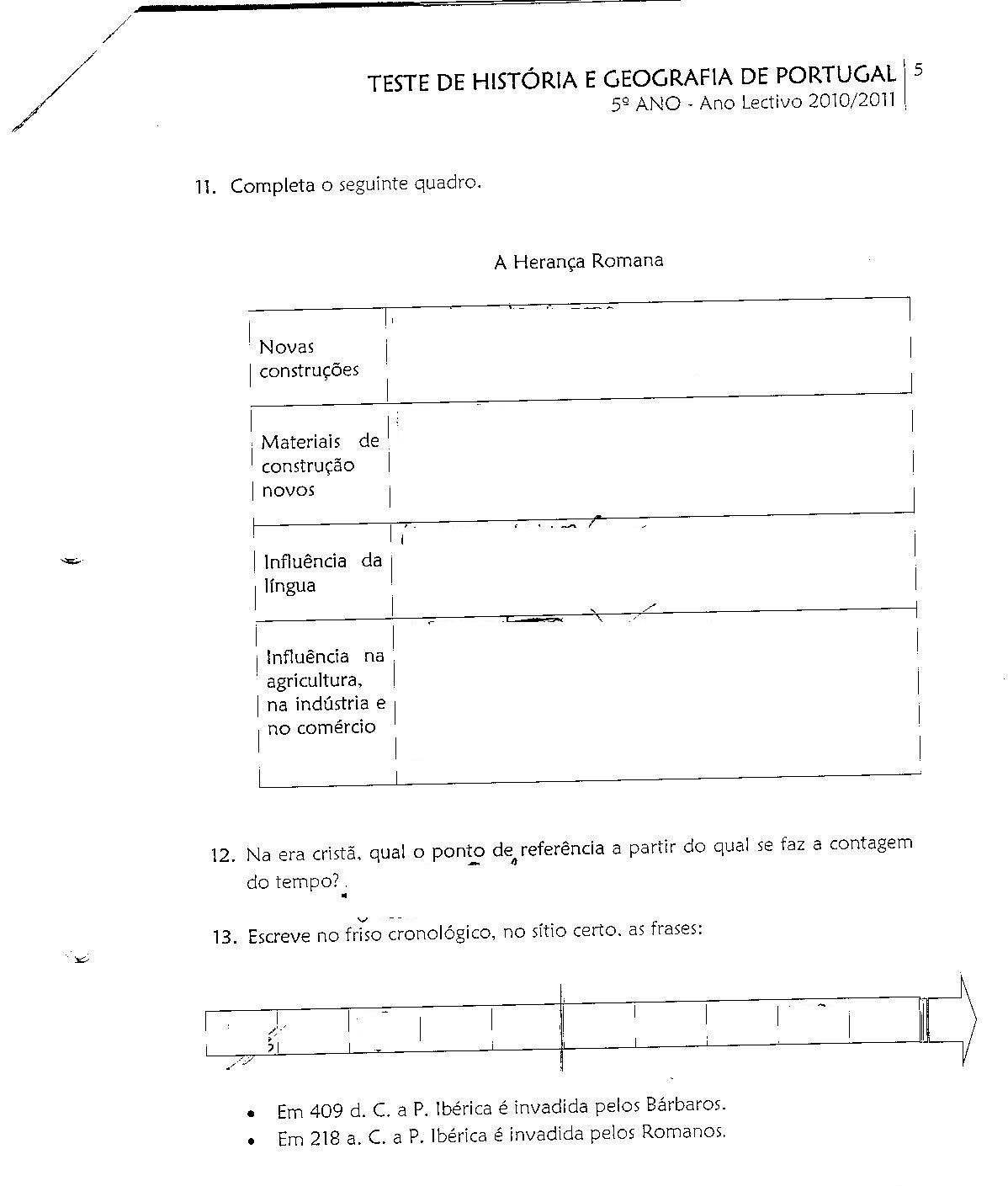 Treina teste historia 5º ano