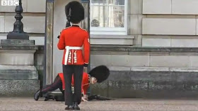 Queen's Guard falls down in Buckingham Palace (VIdeo)