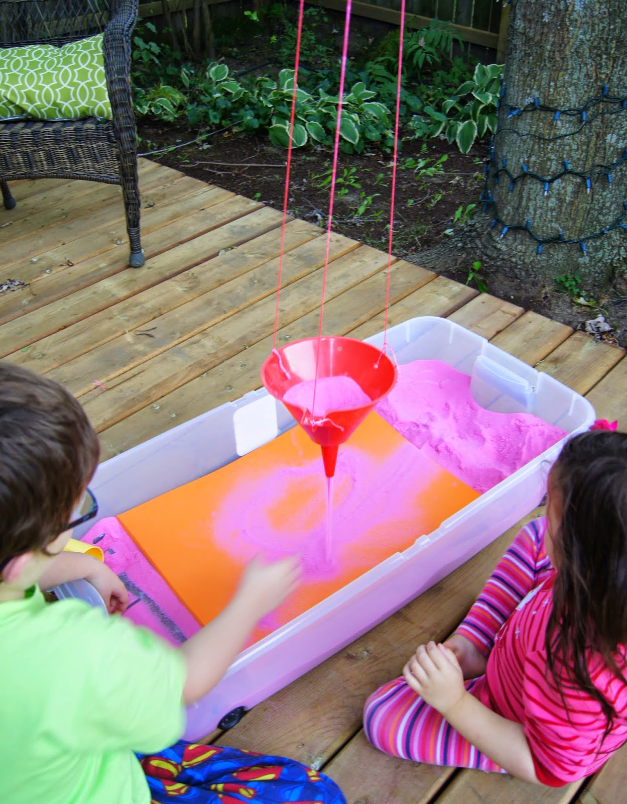 "Making Montessori Ours" Creating Funnel Sand Art Outside, Playing