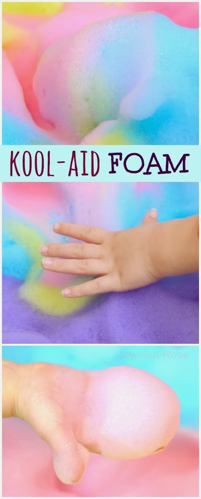 Kool-aid FOAM!  Gloriously scented, delightfully fluffy, and irresistibly squishy!  Oh, and the best part is that you can most likely go into your kitchen and make it right now!