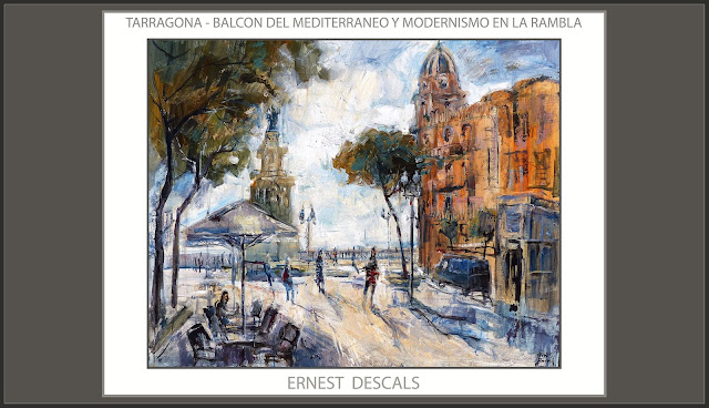 TARRAGONA-RAMBLA-PINTURA-BALCON DEL MEDITERRANEO-PINTURES-PAISATGES-CATALUNYA-CUADROS-PINTOR-ERNEST DESCALS-