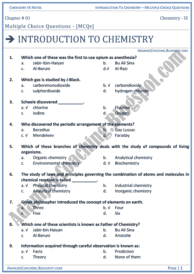 Grade 9 Chemistry Questions And Answers