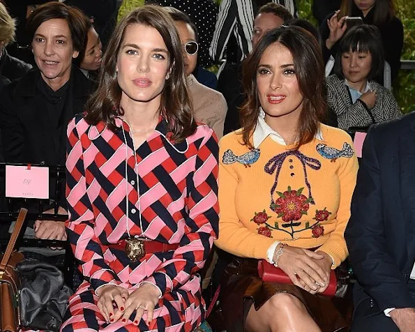 Charlotte Casiraghi and Salma Hayek attend the Gucci show during the Milan Fashion Week Spring/Summer 2016