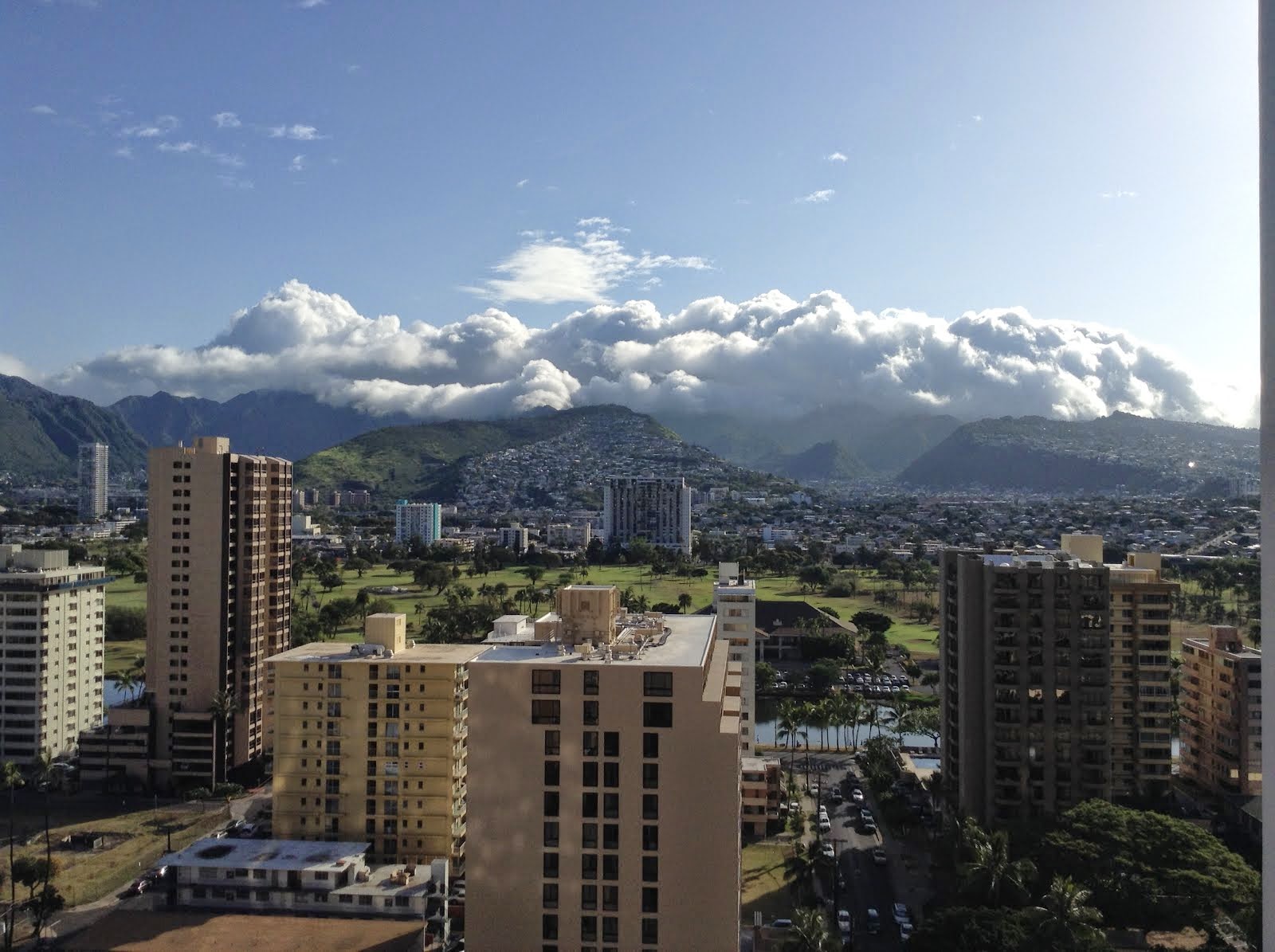 OUR MOUNTAIN VIEW FROM HILTON WAIKIKI BALCONY