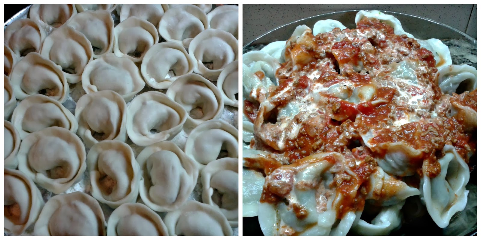 Capellettis De Carne Y Espinaca Con Salsa Bolognesa