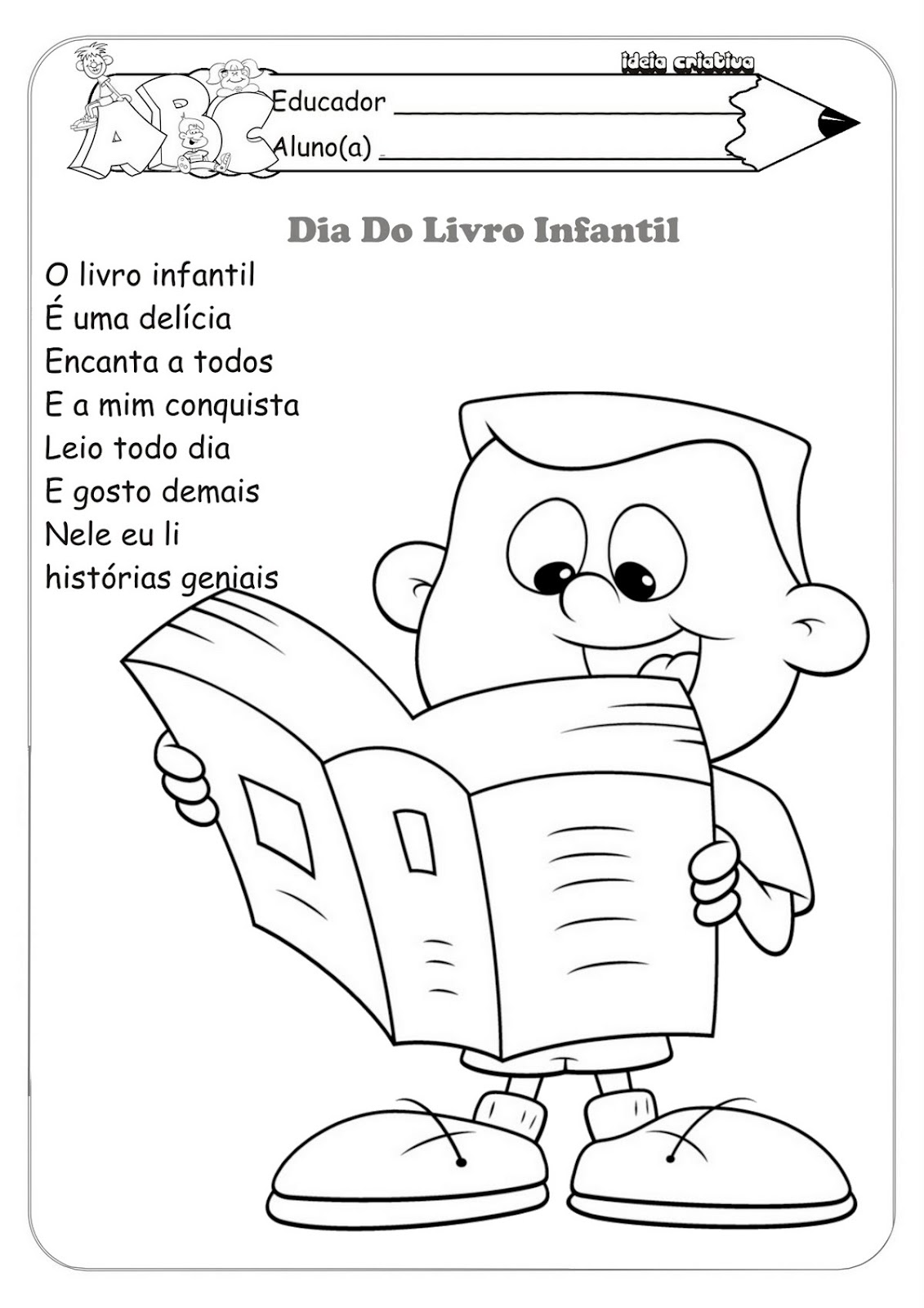 Canto da Tia Quel: Atividades Para Colorir do Dia Nacional do Livro