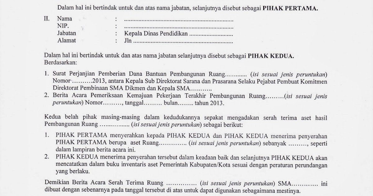 Berita Acara Serah Terima Jabatan Kepala Sekolah Lama Ke