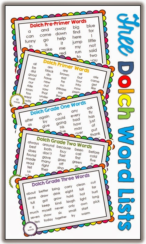 Free download: Pre-primer, Primer, Grade One, Grade two and Grade Three Dolch lists Free download: Pre-primer, Primer, Grade One, Grade two and Grade Three Dolch lists