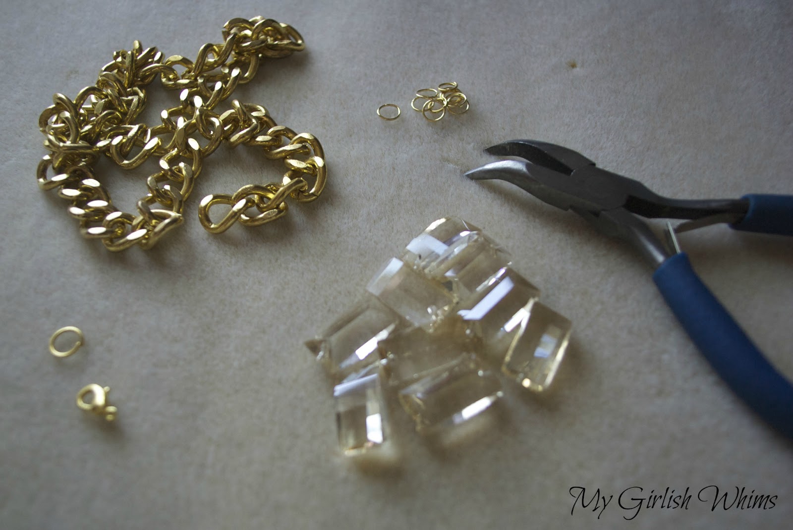DIY Gold Chain & Crystal Necklace My Girlish Whims