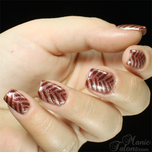 Braided Lines Nail Art with Madam Glam Glittery Bronze and Golden Red